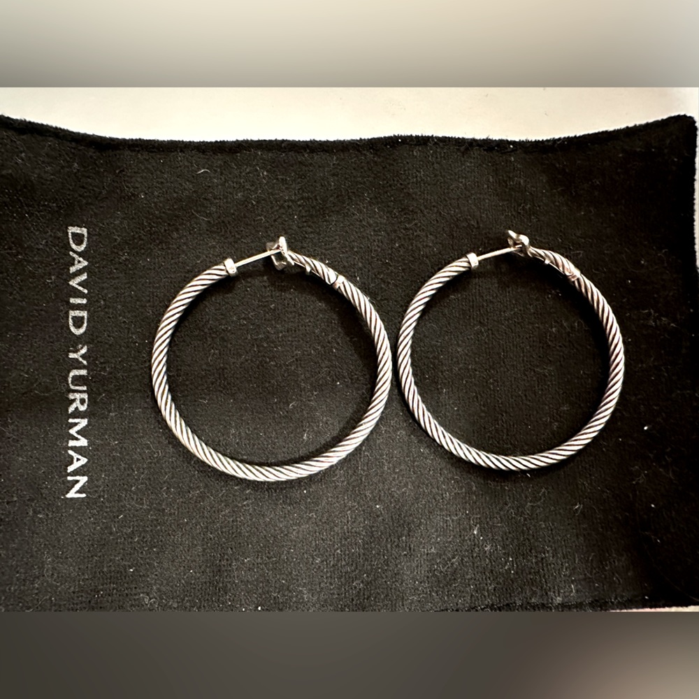 David Yurman Sculpted Cable Hoop Earrings 1.25 in